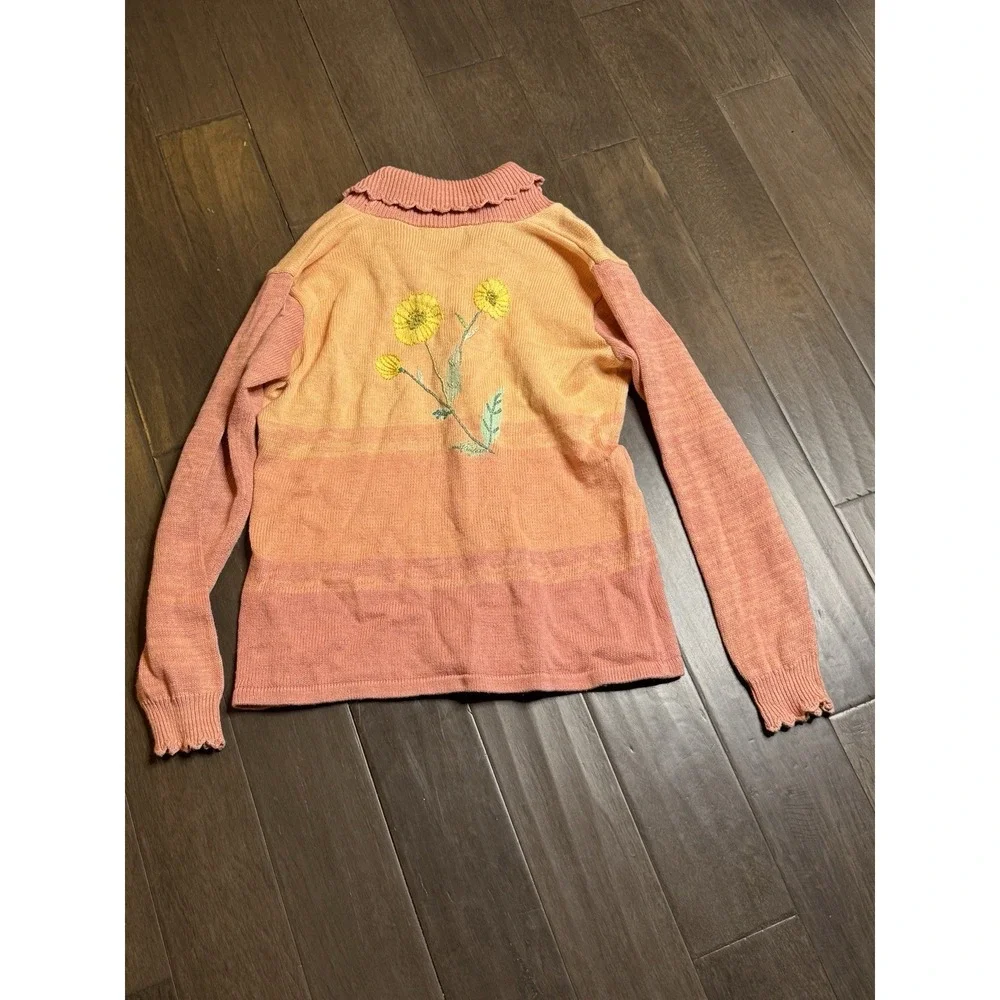 Storybook Knits Peach & Yellow Floral Cardigan Sweater - Picture 3 of 8